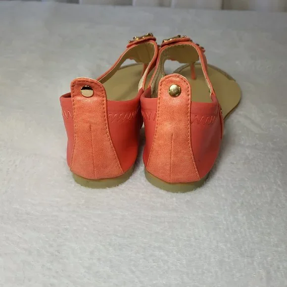 Coral Pink Summer Sandals Rhinestone Peacock Bird Thong Strap - Picture 6 of 9